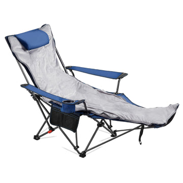 Reclining Camping Chair, 4-Position Folding, Footrest, Cushion
