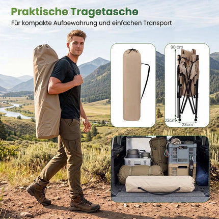 Reclining Camping Chair with Footrest – Khaki, Portable & Adjustable