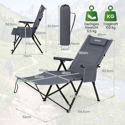 Reclining Camping Chair with Footrest, Portable & Foldable