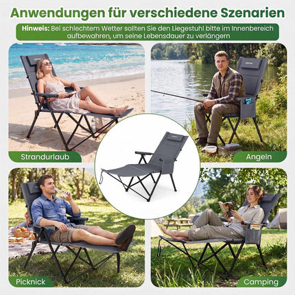 Reclining Camping Chair with Footrest, Portable & Foldable