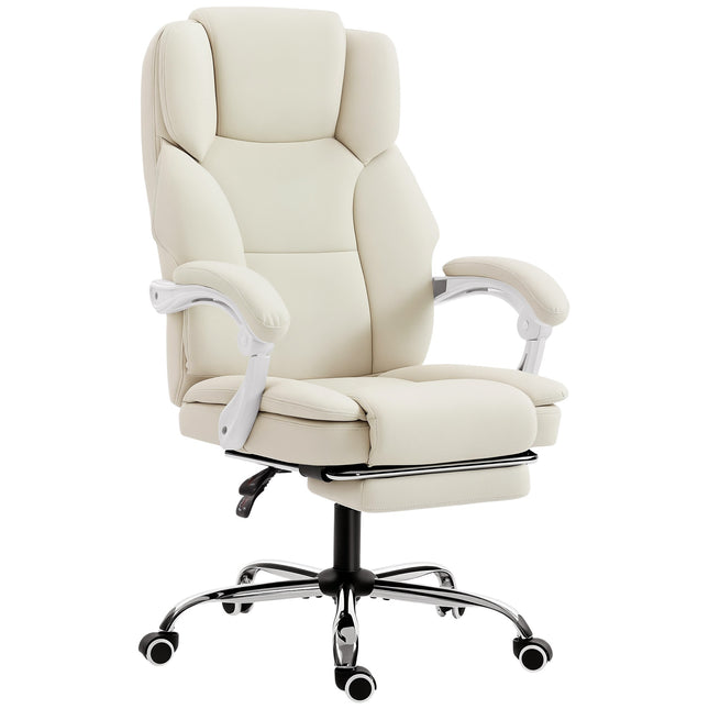 Reclining Office Chair with Footrest, Adjustable Height, Beige