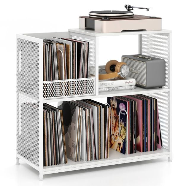 Record Player Stand, 3-Tier Vinyl Storage, White