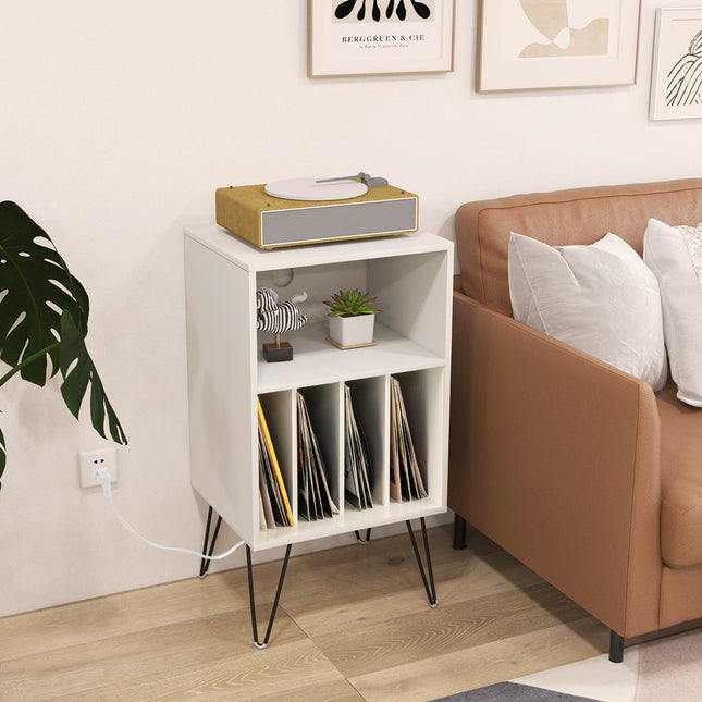 Record Player Stand, 3-Tier Vinyl Storage With Charging