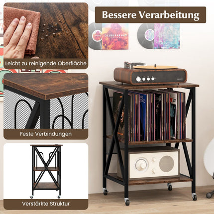 Record Player Stand With Charging Station, Vinyl Storage