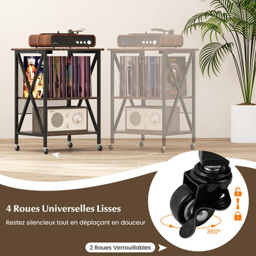 Record Player Stand with Charging Station, Wheels, Divider