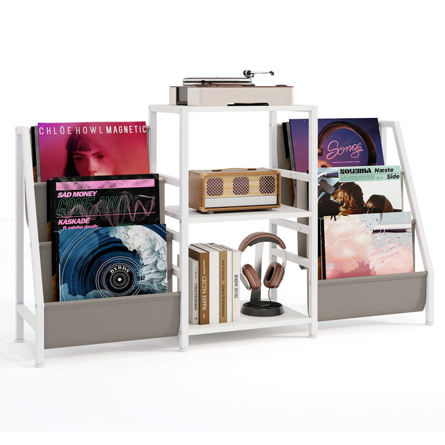 Record Player Stand with Vinyl Storage, 3 Shelves, White