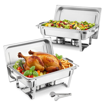 Rectangle Chafing Dish Set, 2-Pack 9 Qt Stainless Steel with Lids