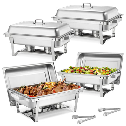 Rectangle Chafing Dish Set, 4-Pack, 9 Qt Stainless Steel