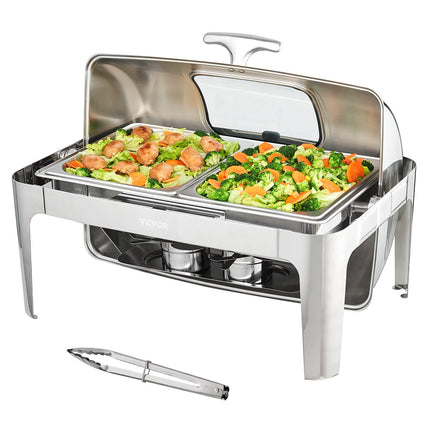 Rectangle Roll Top Chafing Dish, 9 Qt, Glass Lid, Fuel Holder