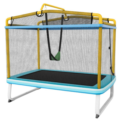 Rectangular 3-in-1 Children's Trampoline 190 x 124cm Leisure Trampoline with Net Blue + Yellow