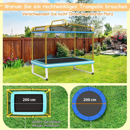 Rectangular 3-in-1 Children's Trampoline 190 x 124cm Leisure Trampoline with Net Blue + Yellow