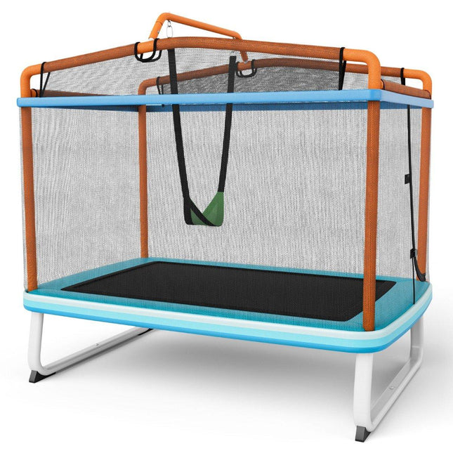 Rectangular 3-in-1 trampoline for children 190 x 124 cm large leisure trampoline with net blue + orange