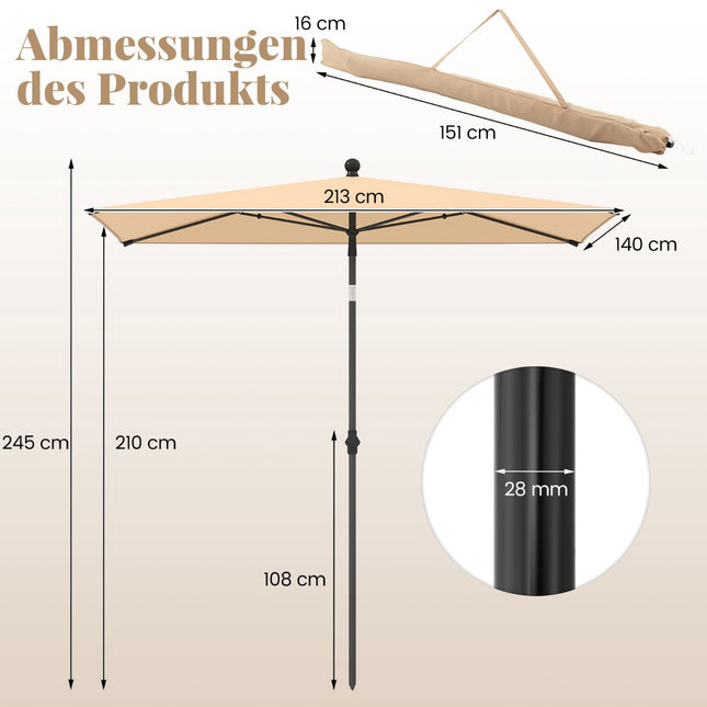 Rectangular Balcony Umbrella 210x140 cm, Beige, Adjustable