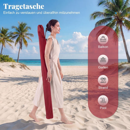 Rectangular Balcony Umbrella, Adjustable Tilt, Red, 213x140 cm