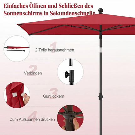 Rectangular Balcony Umbrella, Adjustable Tilt, Red, 213x140 cm