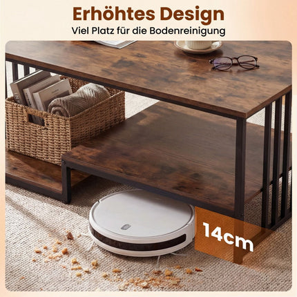 Rectangular Coffee Table with 2 Shelves, Metal Frame