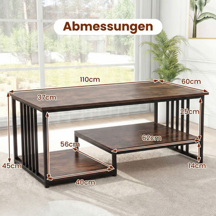 Rectangular Coffee Table with 2 Shelves, Metal Frame