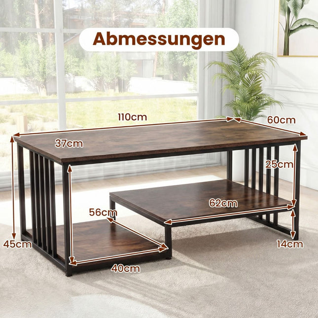 Rectangular Coffee Table with 2 Shelves, Metal Frame