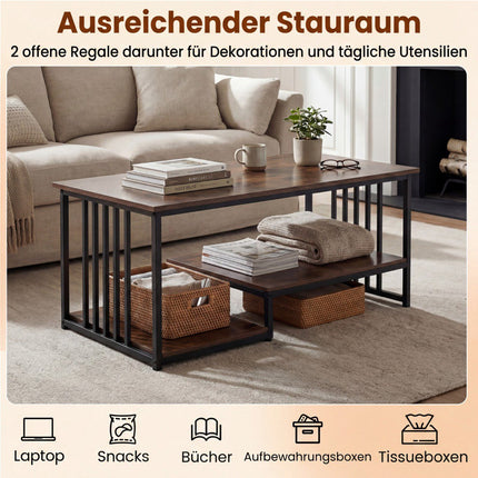 Rectangular Coffee Table with 2 Shelves, Metal Frame