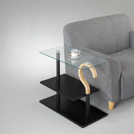 Rectangular Coffee Table with Glass Shelf, Black Frame