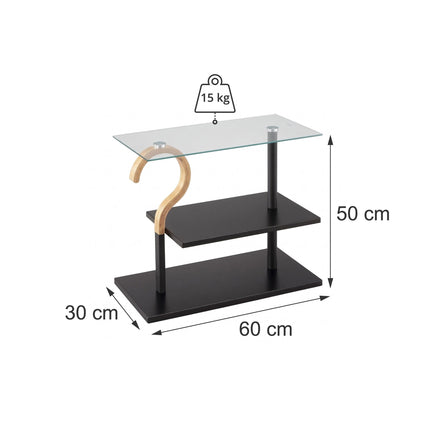 Rectangular Coffee Table with Glass Shelf, Black Frame