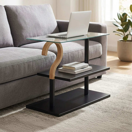 Rectangular Coffee Table with Glass Shelf, Black Frame