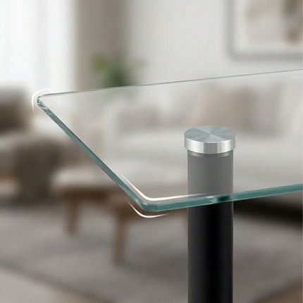 Rectangular Coffee Table with Glass Shelf, Black Frame