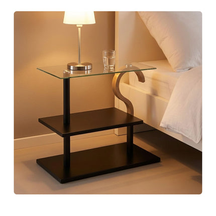 Rectangular Coffee Table with Glass Shelf, Black Frame
