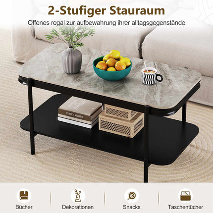 Rectangular Coffee Table with Storage, Grey Sintered Stone