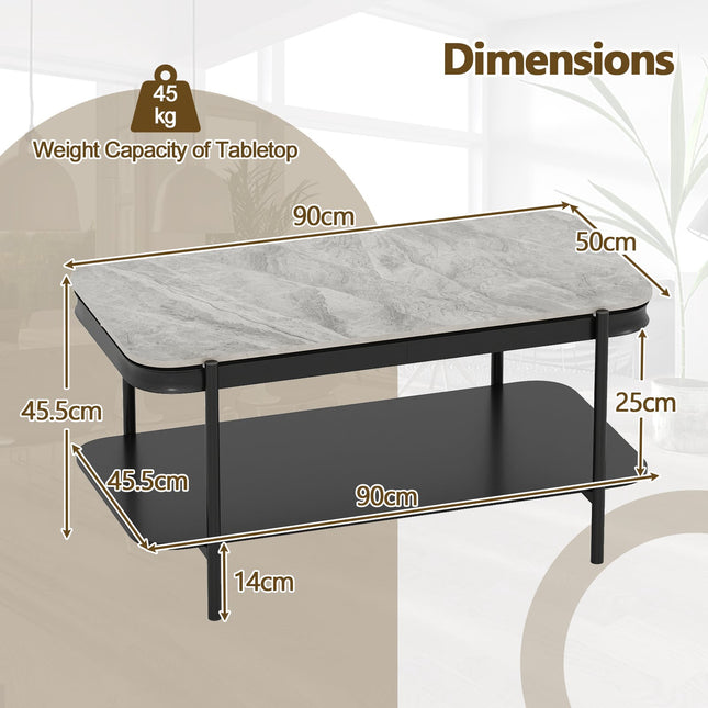 Rectangular Coffee Table with Storage, Grey Sintered Stone