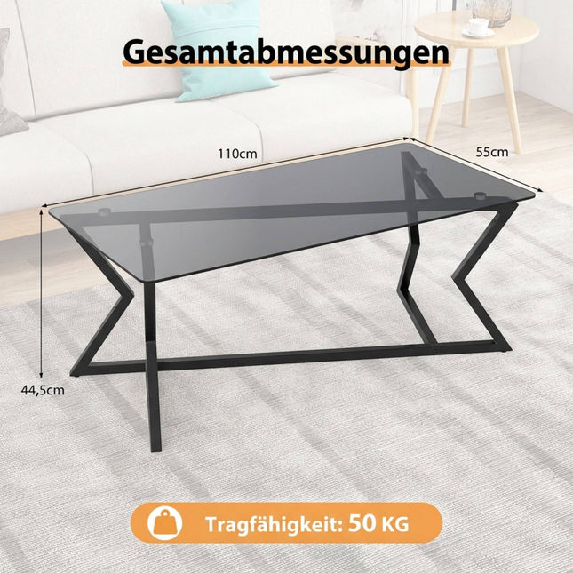 Rectangular Coffee Table with Tempered Glass Top & Metal Frame