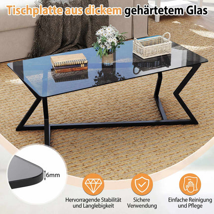 Rectangular Coffee Table with Tempered Glass Top & Metal Frame