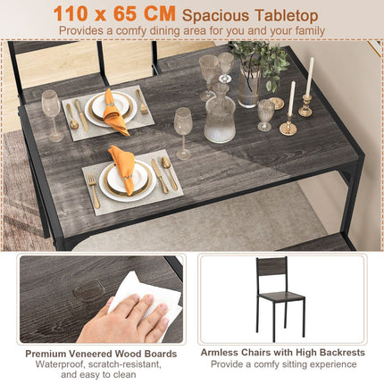 Rectangular Dining Table Set With Bench, 2 Chairs, Storage Shelf