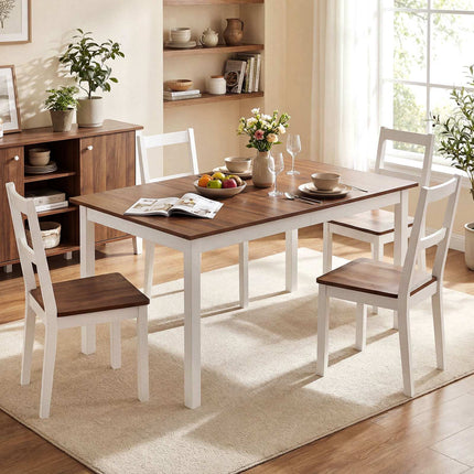 Rectangular Dining Table for 6 with Solid Rubber Wood Legs, 60 Inch, Brown