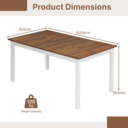 Rectangular Dining Table for 6 with Solid Rubber Wood Legs, 60 Inch, Brown