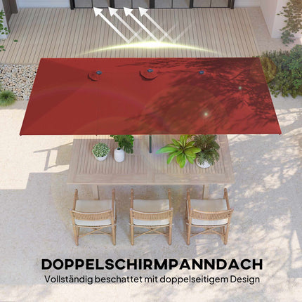 Rectangular Double Patio Umbrella, Adjustable, Wine Red