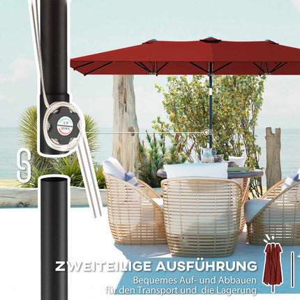 Rectangular Double Patio Umbrella, Adjustable, Wine Red