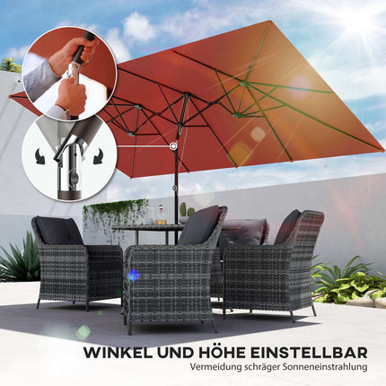 Rectangular Double Patio Umbrella, Adjustable, Wine Red