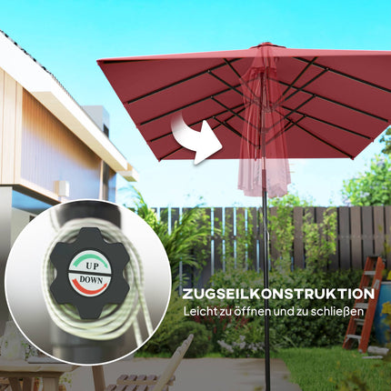 Rectangular Double Patio Umbrella, Adjustable, Wine Red