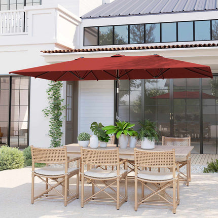 Rectangular Double Patio Umbrella, Adjustable, Wine Red