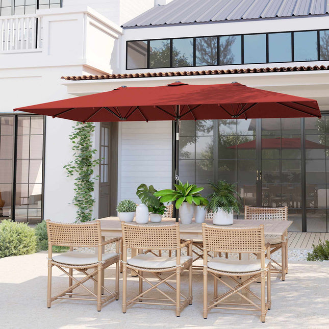 Rectangular Double Patio Umbrella, Adjustable, Wine Red