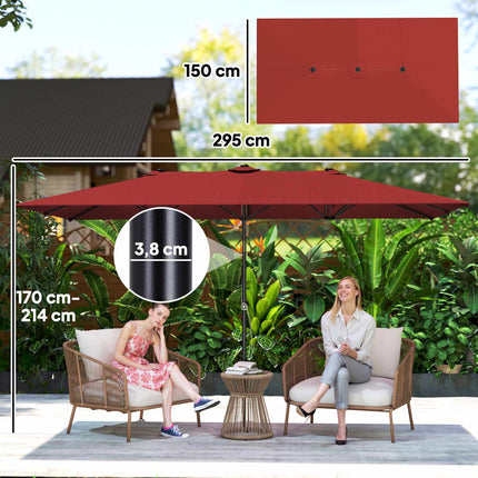 Rectangular Double Patio Umbrella, Adjustable, Wine Red