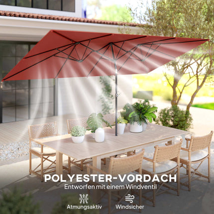 Rectangular Double Patio Umbrella, Adjustable, Wine Red