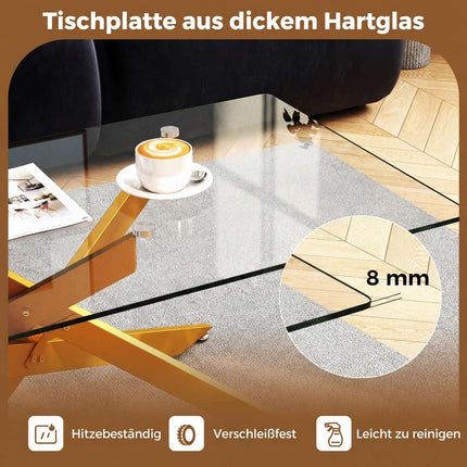 Rectangular Glass Coffee Table, Gold, 120 x 60 cm