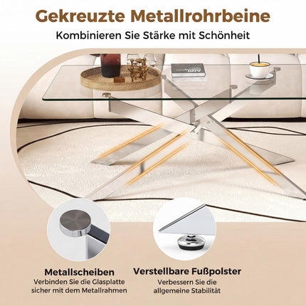 Rectangular Glass Coffee Table, Tempered Glass, 120x60 cm