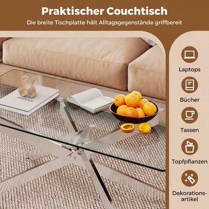 Rectangular Glass Coffee Table, Tempered Glass, 120x60 cm