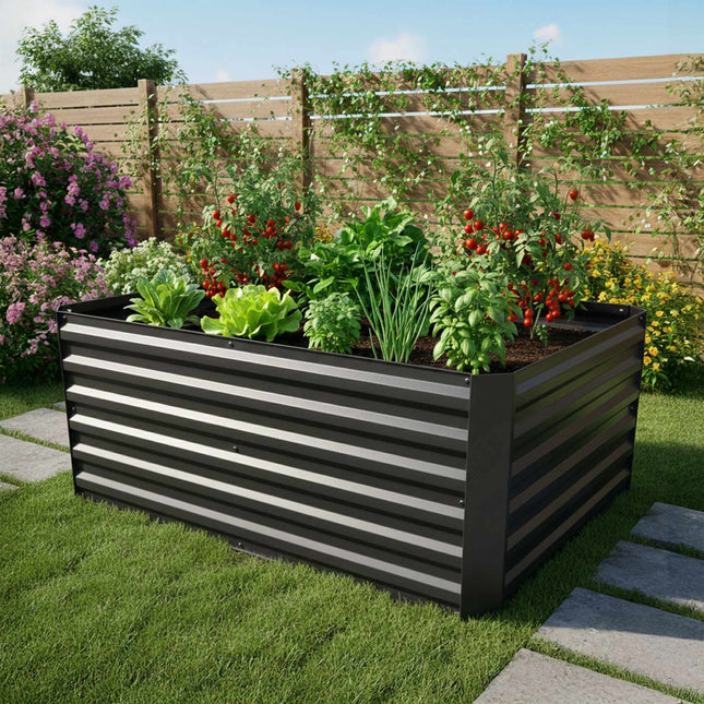 Rectangular Metal Planter – Raised Garden Bed, Galvanized
