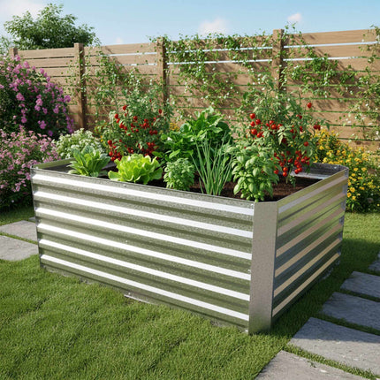 Rectangular Metal Planter – Raised Garden Bed, Galvanized