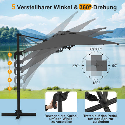 Rectangular Patio Umbrella, 250x250 cm, Adjustable, Gray
