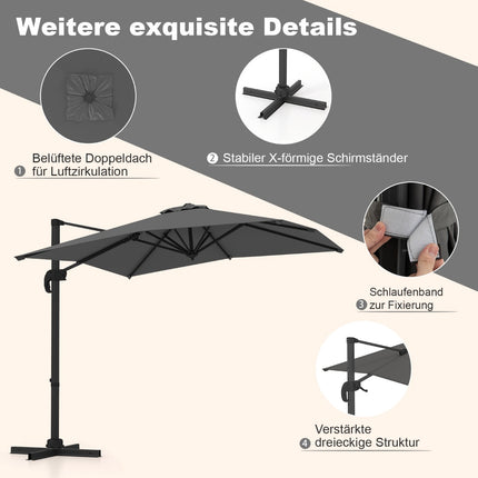 Rectangular Patio Umbrella, 250x250 cm, Adjustable, Gray